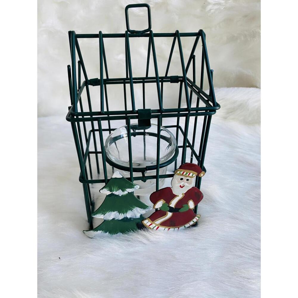 Metal Wire Candle Holder with Christmas Tree and Santa Decorations